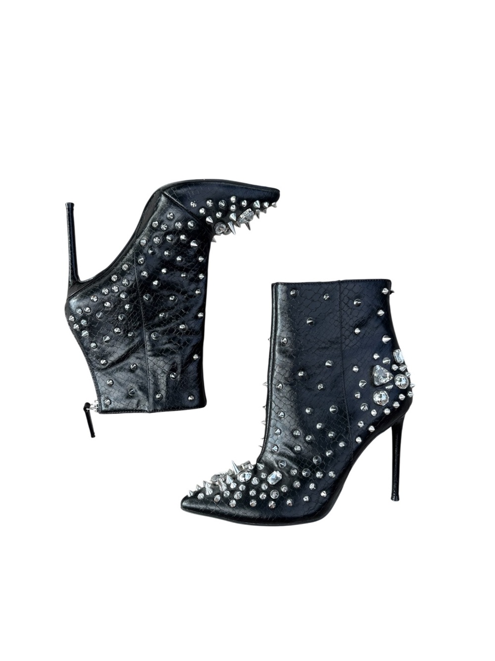 Steve Madden Black Studded Heeled Ankle Boots Sz 8 Rhinestone Goth Glam